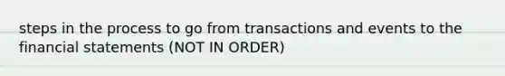 steps in the process to go from transactions and events to the financial statements (NOT IN ORDER)