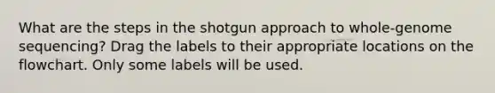 What are the steps in the shotgun approach to whole-genome sequencing? Drag the labels to their appropriate locations on the flowchart. Only some labels will be used.