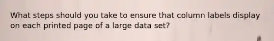 What steps should you take to ensure that column labels display on each printed page of a large data set?