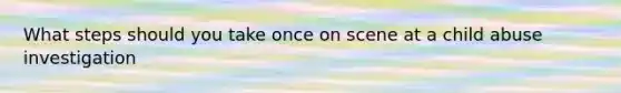 What steps should you take once on scene at a child abuse investigation