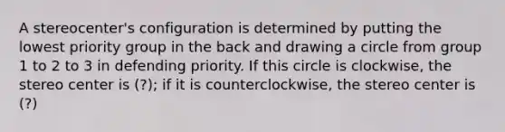 A stereocenter's configuration is determined by putting the lowest priority group in the back and drawing a circle from group 1 to 2 to 3 in defending priority. If this circle is clockwise, the stereo center is (?); if it is counterclockwise, the stereo center is (?)