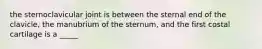 the sternoclavicular joint is between the sternal end of the clavicle, the manubrium of the sternum, and the first costal cartilage is a _____