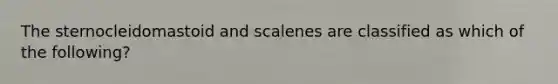 The sternocleidomastoid and scalenes are classified as which of the following?