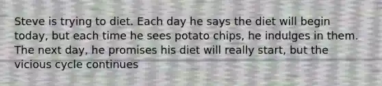 Steve is trying to diet. Each day he says the diet will begin today, but each time he sees potato chips, he indulges in them. The next day, he promises his diet will really start, but the vicious cycle continues