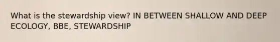 What is the stewardship view? IN BETWEEN SHALLOW AND DEEP ECOLOGY, BBE, STEWARDSHIP