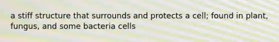 a stiff structure that surrounds and protects a cell; found in plant, fungus, and some bacteria cells