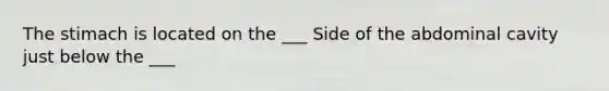 The stimach is located on the ___ Side of the abdominal cavity just below the ___