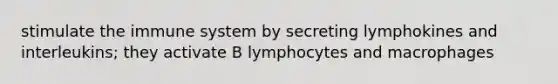 stimulate the immune system by secreting lymphokines and interleukins; they activate B lymphocytes and macrophages