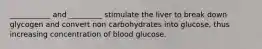 ___________ and _________ stimulate the liver to break down glycogen and convert non carbohydrates into glucose, thus increasing concentration of blood glucose.