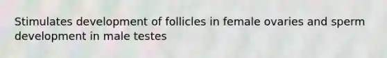 Stimulates development of follicles in female ovaries and sperm development in male testes