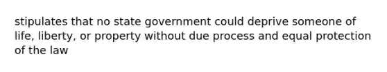 stipulates that no state government could deprive someone of life, liberty, or property without due process and equal protection of the law