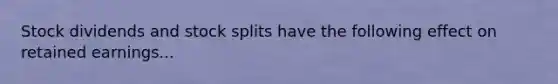 Stock dividends and stock splits have the following effect on retained earnings...