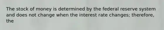 The stock of money is determined by the federal reserve system and does not change when the interest rate changes; therefore, the