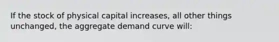 If the stock of physical capital increases, all other things unchanged, the aggregate demand curve will: