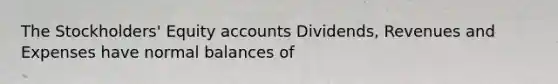 The​ Stockholders' Equity accounts​ Dividends, Revenues and Expenses have normal balances​ of