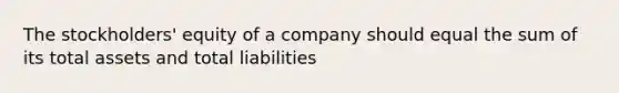 The stockholders' equity of a company should equal the sum of its total assets and total liabilities