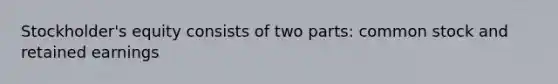 Stockholder's equity consists of two parts: common stock and retained earnings