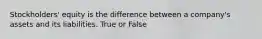 Stockholders' equity is the difference between a company's assets and its liabilities. True or False