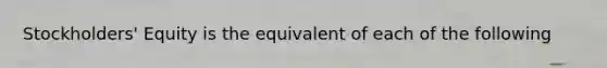 Stockholders' Equity is the equivalent of each of the following