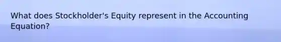 What does Stockholder's Equity represent in the Accounting Equation?