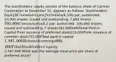 The stockholders' equity section of the balance sheet of Carmon Corporation at December 31, appears as follows: Stockholders' Equity3 Cumulative preferred stock,100 par; authorized, 10,000 shares; issued and outstanding, 7,600 shares760,000Common stock,2 par; authorized, 100,000 shares; issued and outstanding; ? shares162,000Additional Paid-in Capital:From issuance of preferred stock210,000From issuance of common stock755,000Total paid-in capital1,887,000Retained earnings880,000Total Stockholders' equity 2,767,000 What was the average issue price per share of preferred stock?