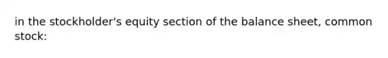 in the stockholder's equity section of the balance sheet, common stock: