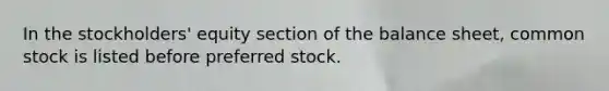 In the stockholders' equity section of the balance sheet, common stock is listed before preferred stock.