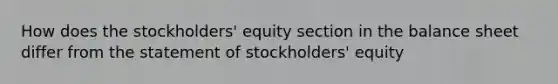 How does the stockholders' equity section in the balance sheet differ from the statement of stockholders' equity