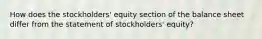 How does the stockholders' equity section of the balance sheet differ from the statement of stockholders' equity?