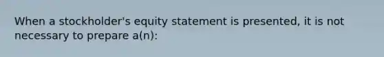 When a stockholder's equity statement is presented, it is not necessary to prepare a(n):