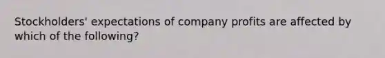 Stockholders' expectations of company profits are affected by which of the following?