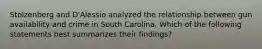 Stolzenberg and D'Alessio analyzed the relationship between gun availability and crime in South Carolina. Which of the following statements best summarizes their findings?