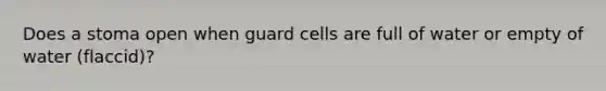 Does a stoma open when guard cells are full of water or empty of water (flaccid)?