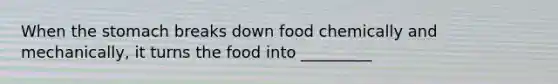 When the stomach breaks down food chemically and mechanically, it turns the food into _________