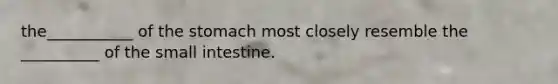 the___________ of the stomach most closely resemble the __________ of the small intestine.