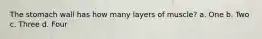 The stomach wall has how many layers of muscle? a. One b. Two c. Three d. Four