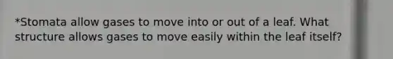 *Stomata allow gases to move into or out of a leaf. What structure allows gases to move easily within the leaf itself?