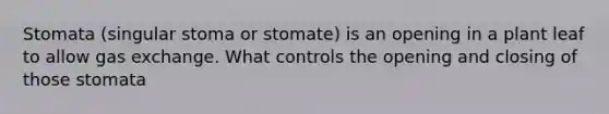 Stomata (singular stoma or stomate) is an opening in a plant leaf to allow gas exchange. What controls the opening and closing of those stomata