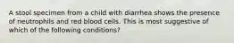 A stool specimen from a child with diarrhea shows the presence of neutrophils and red blood cells. This is most suggestive of which of the following conditions?