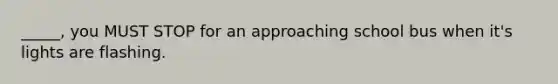 _____, you MUST STOP for an approaching school bus when it's lights are flashing.