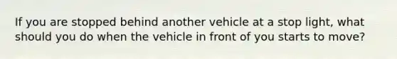 If you are stopped behind another vehicle at a stop light, what should you do when the vehicle in front of you starts to move?