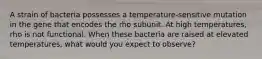 A strain of bacteria possesses a temperature‑sensitive mutation in the gene that encodes the rho subunit. At high temperatures, rho is not functional. When these bacteria are raised at elevated temperatures, what would you expect to observe?