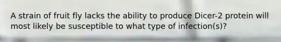 A strain of fruit fly lacks the ability to produce Dicer-2 protein will most likely be susceptible to what type of infection(s)?