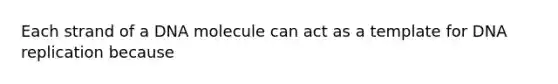 Each strand of a DNA molecule can act as a template for DNA replication because