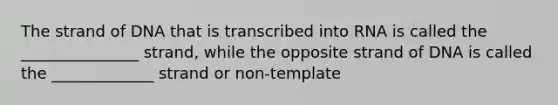 The strand of DNA that is transcribed into RNA is called the _______________ strand, while the opposite strand of DNA is called the _____________ strand or non-template