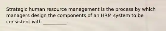 Strategic human resource management is the process by which managers design the components of an HRM system to be consistent with __________.