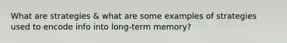 What are strategies & what are some examples of strategies used to encode info into long-term memory?