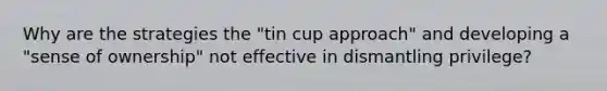 Why are the strategies the "tin cup approach" and developing a "sense of ownership" not effective in dismantling privilege?