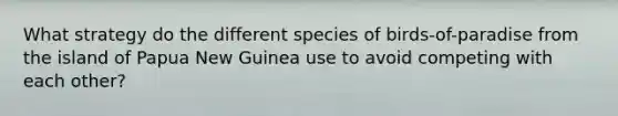 What strategy do the different species of birds-of-paradise from the island of Papua New Guinea use to avoid competing with each other?