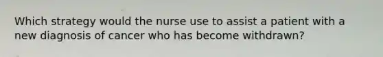 Which strategy would the nurse use to assist a patient with a new diagnosis of cancer who has become withdrawn?